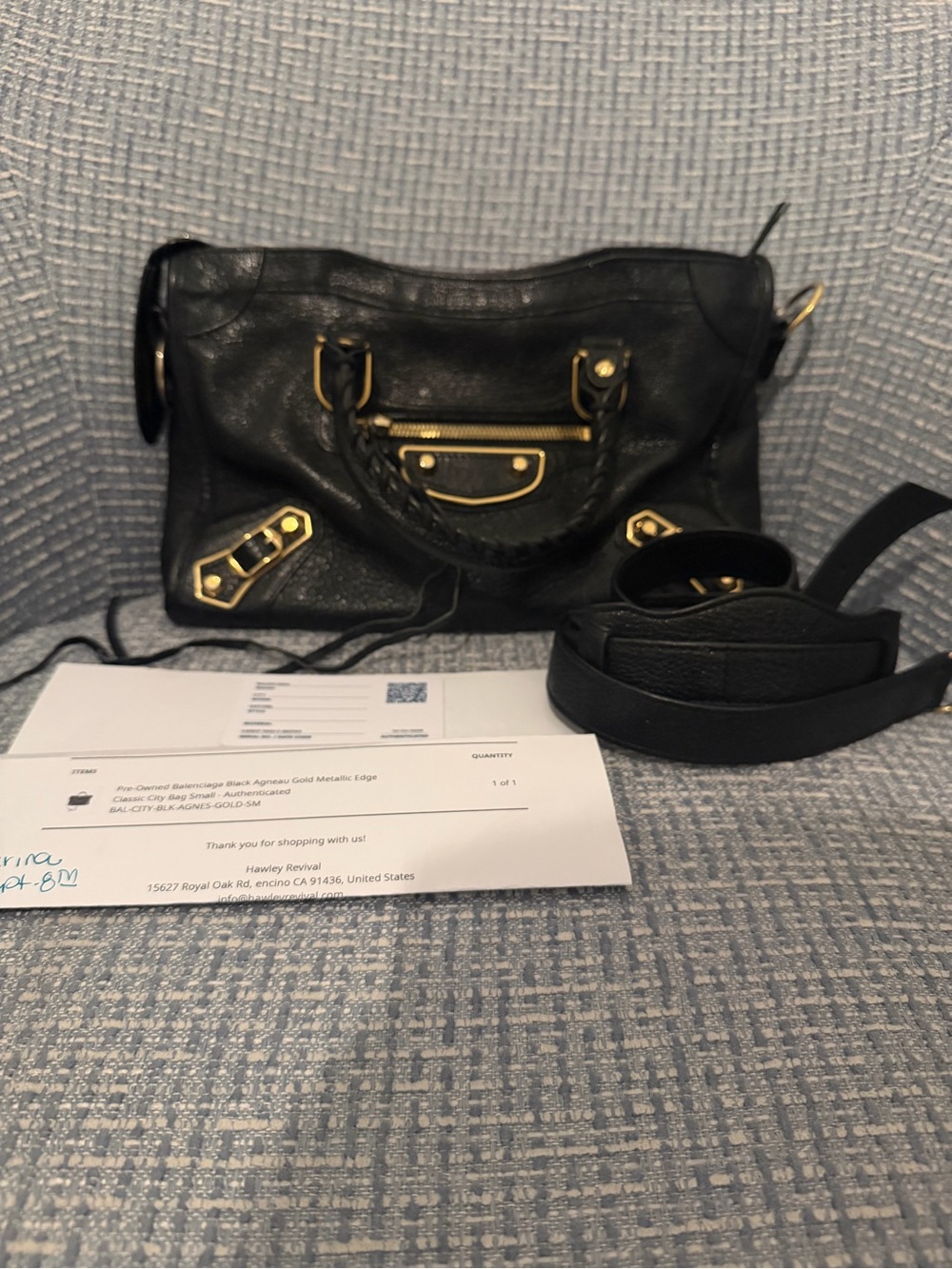 Balenciaga Black Agneau gold metallic edge classic city bag small crossbody
